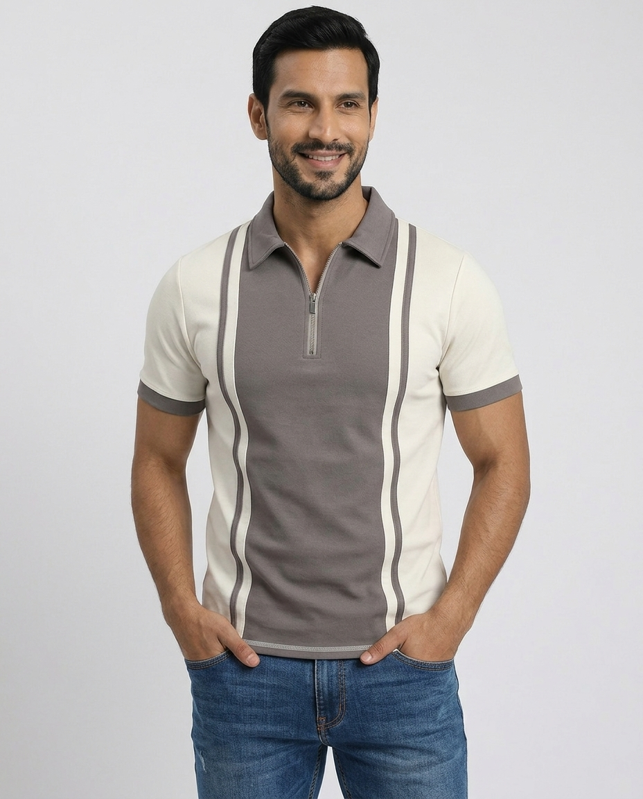 De contrast gebreide polo