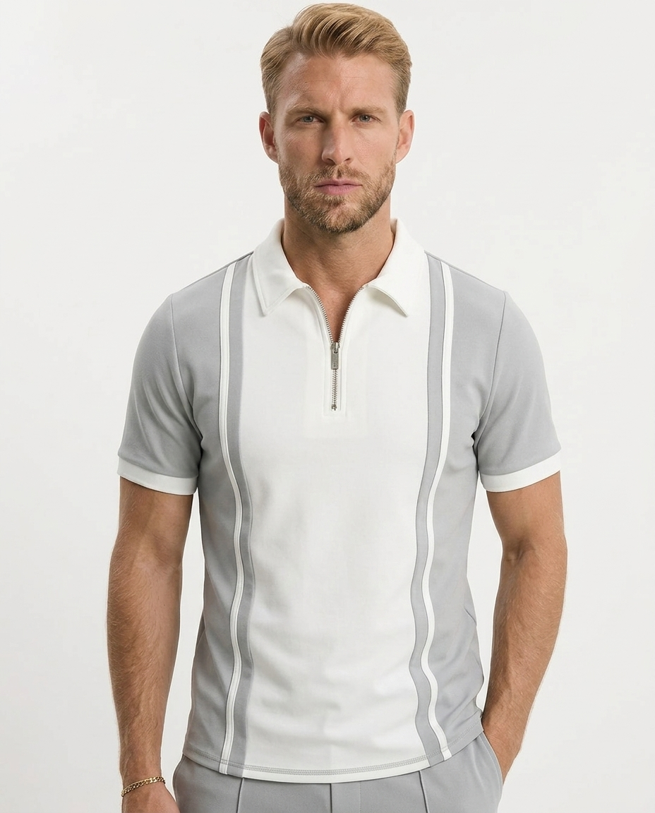 De contrast gebreide polo